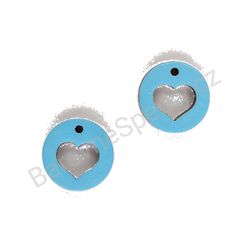 Dřevěné handmade srdíčkové náušnice - Heart Circle (modré)
