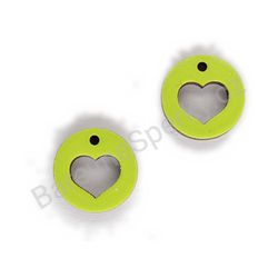 Dřevěné handmade srdíčkové náušnice - Heart Circle (zelené)