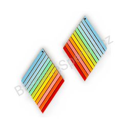 Dřevěné visací geometrické náušnice - Slanted Stripes (kosočtvercové), pestrobarevné 5