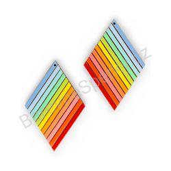 Dřevěné visací geometrické náušnice - Slanted Stripes (kosočtvercové), pestrobarevné 6