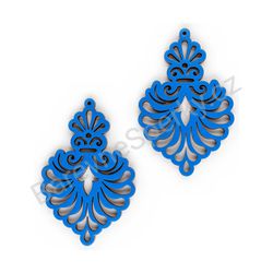 Dřevěné handmade čipkované náušnice - Royal Elegance (tmavě modré)