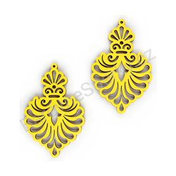 Dřevěné handmade čipkované náušnice - Royal Elegance (žluté)
