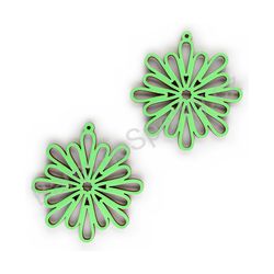 Dřevěné visací krajkové náušnice - Snowflake (nepravidelné), zelené 2