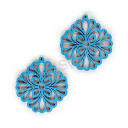 Dřevěné visací krajkové náušnice - Floral Touch (kosočtvercové), modré 1