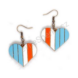 Dřevěné handmade srdíčkové náušnice - Vertical Love (modro červené)